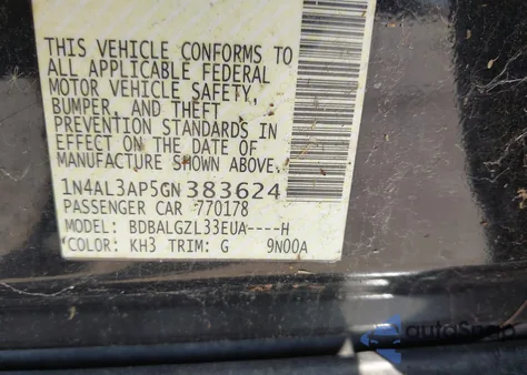 2016 Nissan Altima 2.5 S z USA, uszkodzony, nr VIN 1N4AL3AP5GN383624